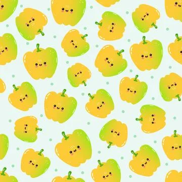 Cute smiling yellow bell pepper vegetable pattern Stock Illustration