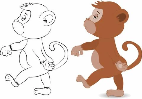 Cute smug Monkey Chimpanzee marching Stock Illustration