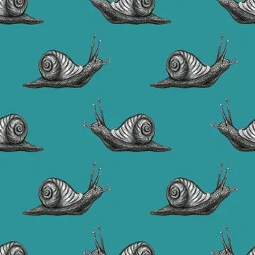 Cute snail cartoon pattern of funny ethnic drawings. Drawing by hand, pencil. Stockillustratie