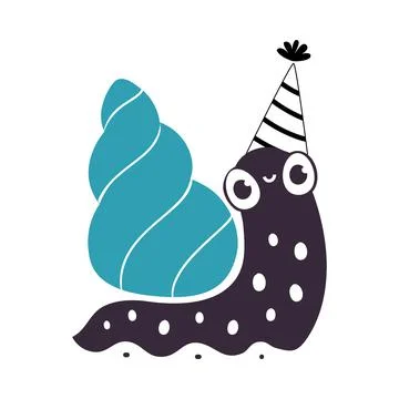 Cute Snail Character with Coiled Shell Wearing Birthday Cone Hat Vector イラスト素材