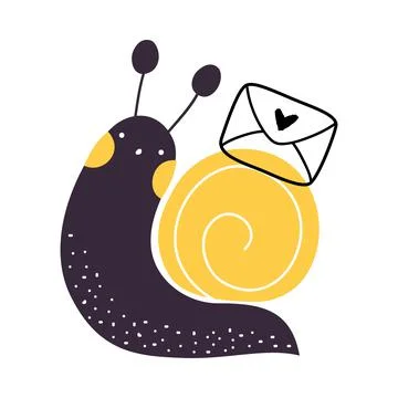 Cute Snail Character with Shell Carrying Envelope on Its Back Vector Stock Illustration