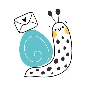 Cute Snail Character with Shell Carrying Envelope on Its Back Vector イラスト素材