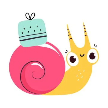 Cute Snail Character with Shell Carrying Gift Box on Its Back Vector イラスト素材