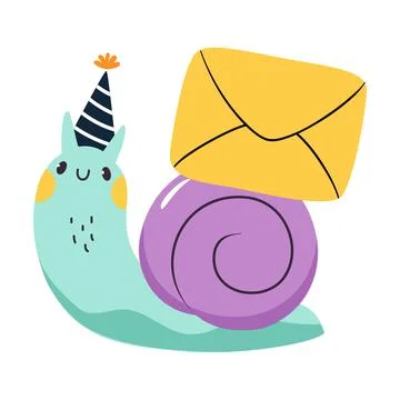 Cute Snail Character with Shell Carrying Envelope on Its Back Vector 스톡 일러스트