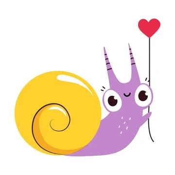 Cute Snail Character with Shell Holding Heart on String Vector Illustration Illustrazione stock