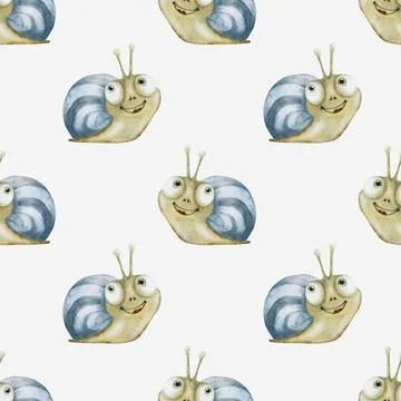 Cute snail pattern featuring watercolor design on a seamless background for.. Stock-Illustration