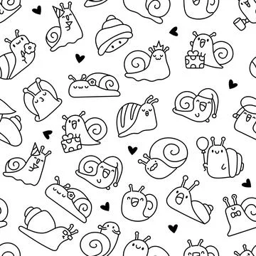 Cute snail seamless pattern set Stock Illustration