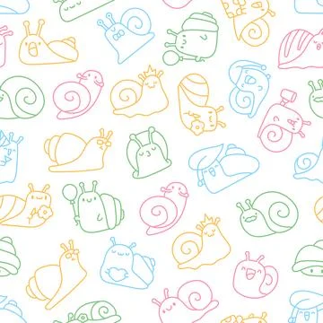Cute snail seamless pattern set Stock Illustration