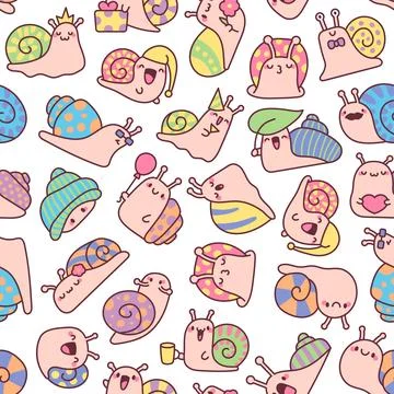 Cute snail seamless pattern set 库存插图