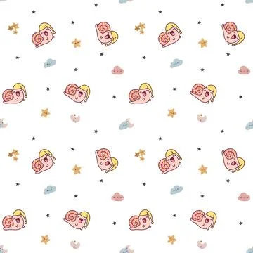 Cute snail seamless pattern set Иллюстрация