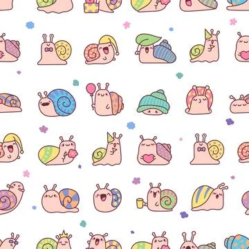 Cute snail seamless pattern set Stock Illustration