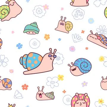 Cute snail seamless pattern set Illustrazione stock