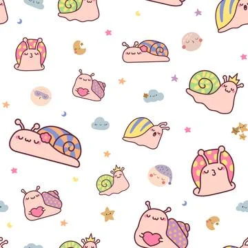 Cute snail seamless pattern set Stock Illustration