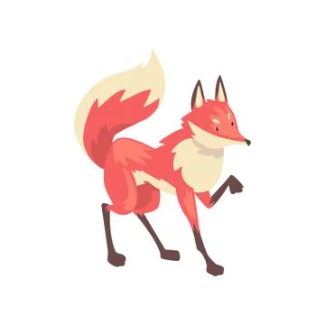 Cute Sneaking Red Fox Character Cartoon Vector Illustration Stock Illustration