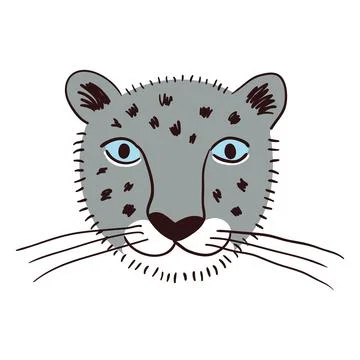 Cute snow leopard face hand drawn illustration Stock Illustration