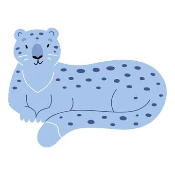 Cute snow leopard, white spotted lynx, mountain wildcat, adorable feline animal Stock Illustration