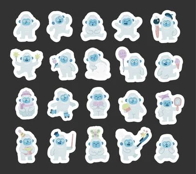 Cute snow yeti character set in scandinavian style Stock Illustration