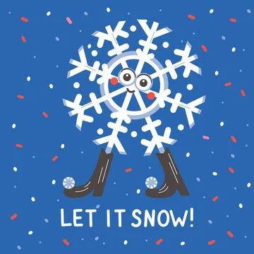 Cute Snowflake And Let It Snow Calligraphy Stock Illustration