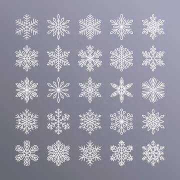 Cute snowflakes collection isolated on gradient background. Flat line snow icons Illustrazione stock
