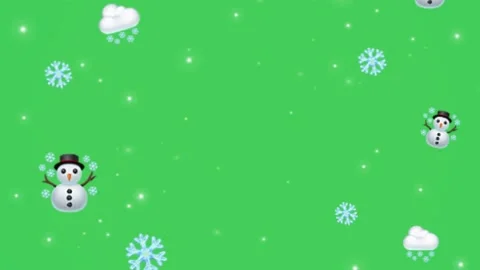 Cute Snowman and Snowflakes Horizontal Green Screen Motion Overlay Stock Footage 344744489