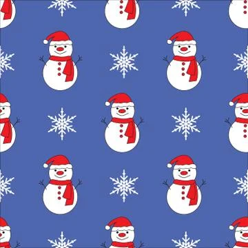 Cute snowman blue seamless pattern background Stock Illustration
