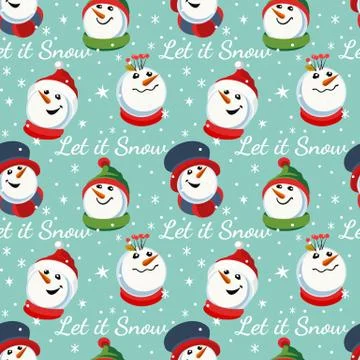 Cute snowman hand drawn vector seamless pattern Stock Illustration
