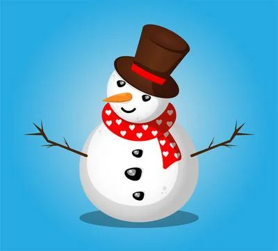 Cute snowman isolated on gradient blue background. Stock Illustration