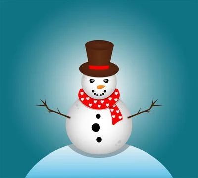 Cute snowman isolated on gradient blue background. Stock Illustration