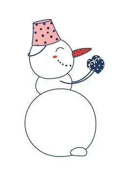 Cute snowman in mittens clapping hands Stock Illustration