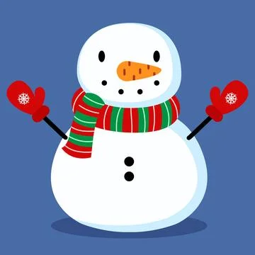 Cute snowman in red mittens. Vector illustration Illustrazione stock