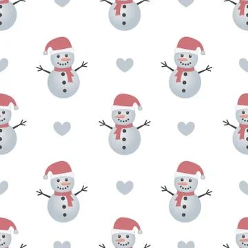 Cute Snowman Seamless Pattern Vector Stock Illustration
