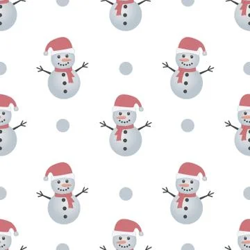 Cute Snowman Seamless Pattern Vector Stock Illustration