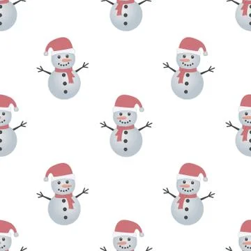 Cute Snowman Seamless Pattern Vector Stock Illustration