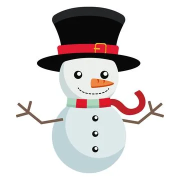 Cute snowman with top hat. Vector Stock Illustration