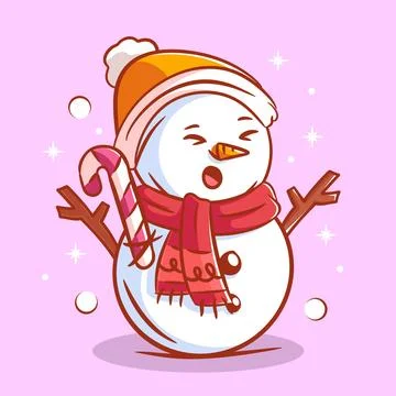 Cute snowman using neck warmer and candy Stock Illustration