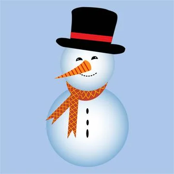 A cute snowman vector design on a blue background. Christmas design with a ha Stock Illustration
