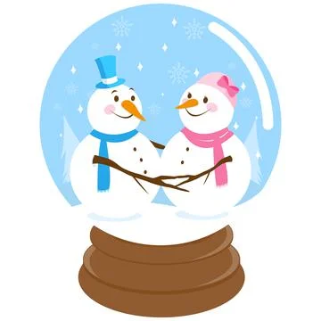 Cute snowmen inside a snow globe. Vector Illustration Stock Illustration