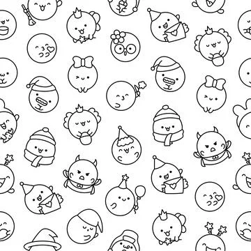 Cute soap bubble. Seamless pattern. Coloring Page. Stock Illustration