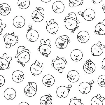 Cute soap bubble. Seamless pattern. Coloring Page. Stock Illustration