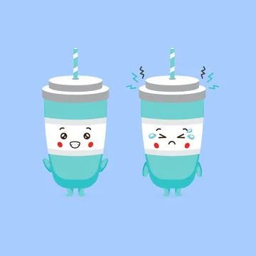 Cute Soda Drinks Characters Smiling and Sad Stock Illustration