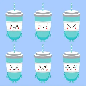 Cute Soda Drinks with Various Expression Stock Illustration