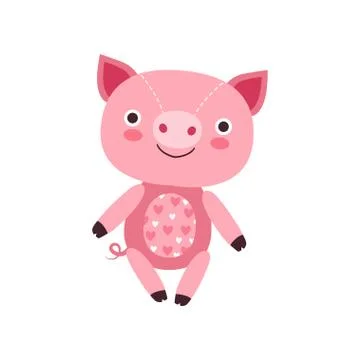 Cute soft pink piggy plush toy, stuffed cartoon animal vector Illustration Stock Illustration