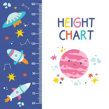 This cute space adventure altitude chart with rockets and planets. Illustrazione stock