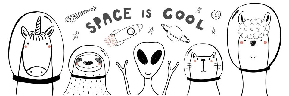 Cute space animals Stock Illustration