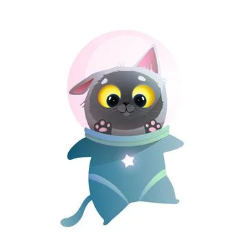 Cute Space Cat Vector for Kids, Kitten Astronaut Stock Illustration