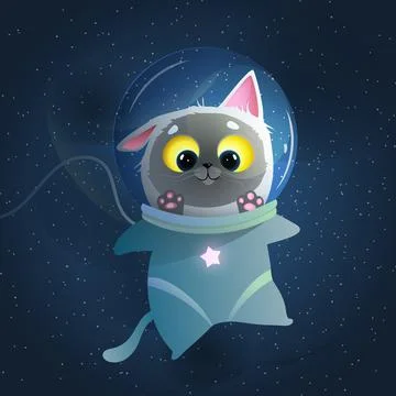 Cute Space Cat Vector for Kids, Kitten Astronaut Stock Illustration