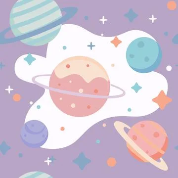 Cute space pattern with planets flat design Stock Illustration