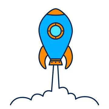Cute space rocket launched. Flat design for poster or t-shirt. Vector Stock Illustration