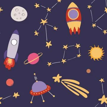 Cute space seamless pattern Stock Illustration