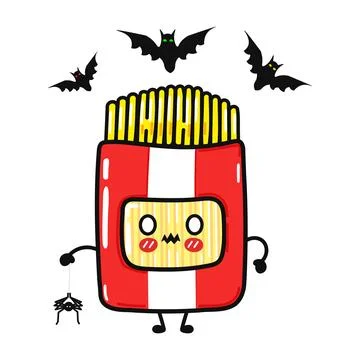 Cute spaghetti package character with bats and spider Stockillustratie